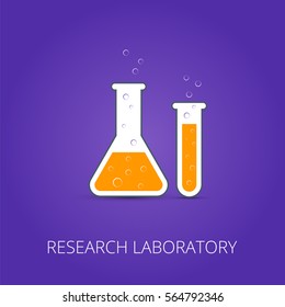 Chemistry icon. Vector illustration of icon beaker. Colored liquid.