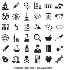 Chemistry Icons. Black Flat Design. Vector Illustration.