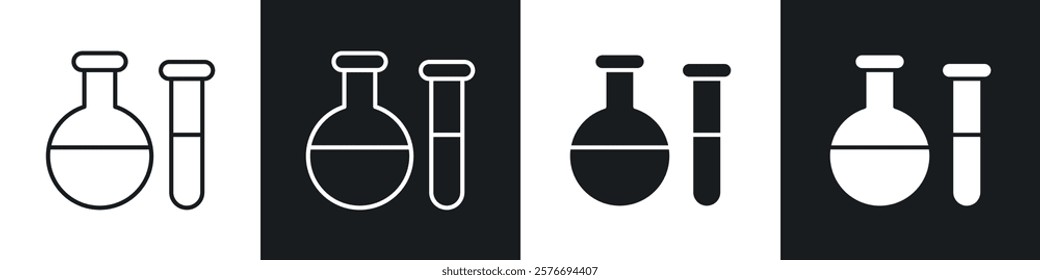 Chemistry icons collection in black and white solid and line style