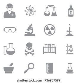 Chemistry Icons. Gray Flat Design. Vector Illustration. 