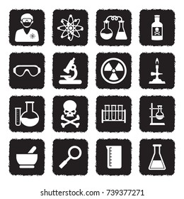 Chemistry Icons. Grunge Black Flat Design. Vector Illustration. 
