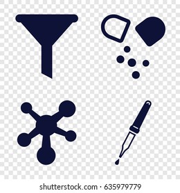 Chemistry icons set. set of 4 chemistry filled icons such as pipette, pill, atom