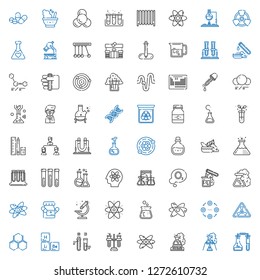 chemistry icons set. Collection of chemistry with flask, atomic, tubes, test tube, periodic table, molecule, nuclear, structure, atom, microscope. Editable and scalable chemistry icons.