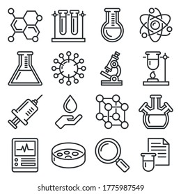 Chemistry Icons Set on White Background. Line Style Vector