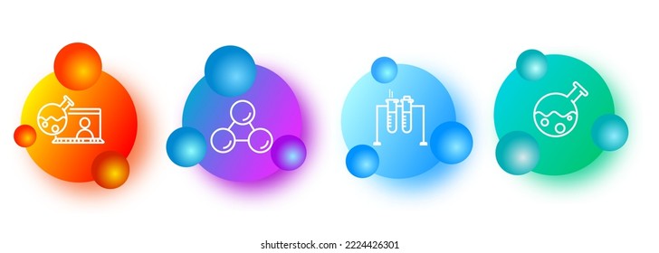 Icons für die Chemie. Wissenschaft, Experimente, Risiko, Suche, Studie, online, Kolben, Reagenzglas, Lösung. Chemie-Konzept. Gradientstil. Vektorsymbol für Unternehmen.