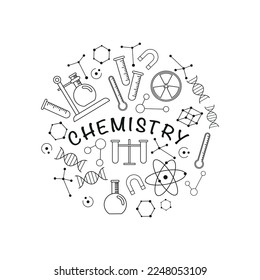 Chemistry icons set. Simple, linear design with chemistry icons.