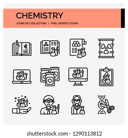 Chemistry Icons Set. UI Pixel Perfect Well-crafted Vector Thin Line Icons. The illustrations are a vector.