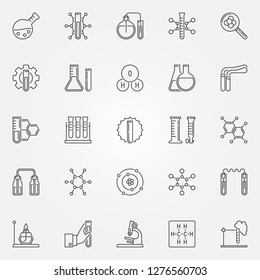 Chemistry icons set - vector Chemical science concept symbols in thin line style