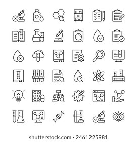 Conjunto de iconos de química. Iconos de línea de Vector. Símbolos de contorno de trazo negro