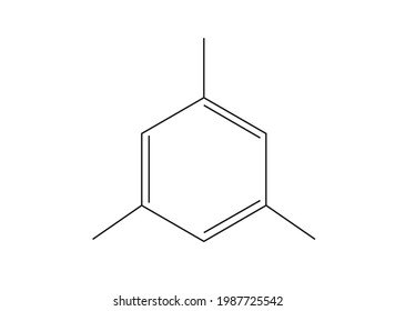 Ilustración química del compuesto de Mesitileno (Estructura de Mesitileno)