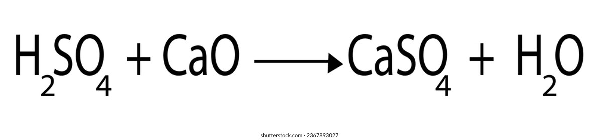 Chemistry illustration of Sulfur and calcium oxide reaction, sulfuric and calcium oxide, metal oxide and strong acid reaction, calcium sulphate formula with water molecules.