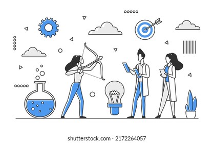 Chemistry innovation science and scientist research. Chemical laboratory development and investigation vector monocolor illustration