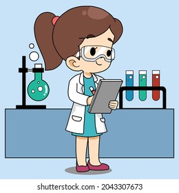 Chemistry kid study in laboratory