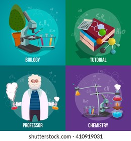 Chemistry Lab all the attributes of laboratory employees and what happens in the laboratory and carrying out experiments icon set vector illustration