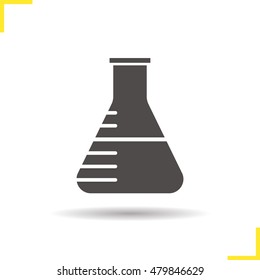 Chemistry lab beaker icon. Drop shadow silhouette symbol. Negative space. Vector isolated illustration