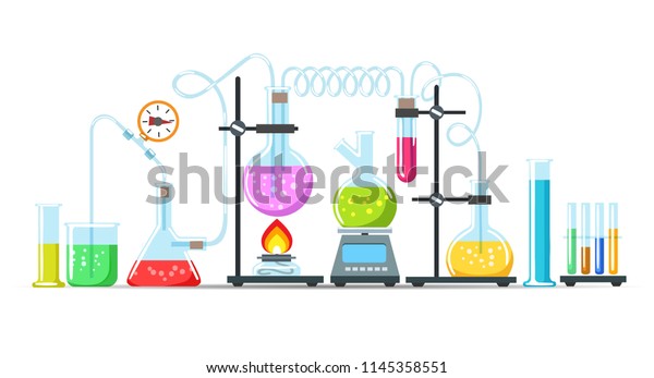 Chemistry Lab Equipment Flasks Beakers Burner Stock Vector (Royalty ...