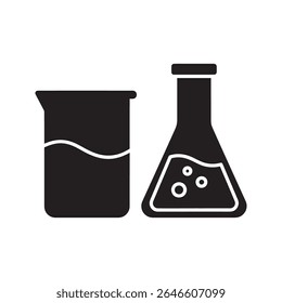 Chemistry lab equipment icon with beaker and flask for scientific experiment and research in a school or medical laboratory setting vector solid glyph icon