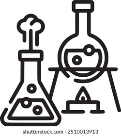 Chemistry lab equipment, representing scientific research or experimentation. Chemistry lab equipment icon representing scientific research, experimentation, and laboratory work. EPS