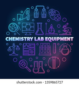 Chemistry Lab Equipment vector colored outline round illustration on dark background