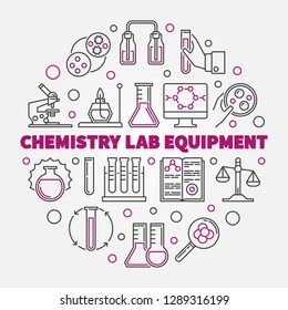 Chemistry Lab Equipment vector concept round illustration in thin line style