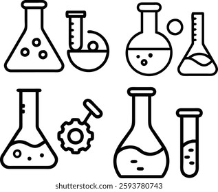 Chemistry Lab Equipment Vector Icons for Scientific Research Use. Includes acid, base, flask, research, solid, solvent, and More. Outline icons vector collection.Chemistry Lab Equipment Vector Icons.
