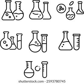 Chemistry Lab Equipment Vector Icons for Scientific Research Use. Includes acid, base, flask, research, solid, solvent, and More. Outline icons vector collection.Chemistry Lab Equipment Vector Icons.
