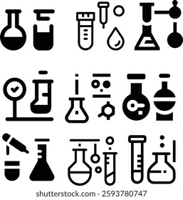 Chemistry Lab Equipment Vector Icons for Scientific Research Use. Includes acid, base, flask, research, solid, solvent, and More. Outline icons vector collection.Chemistry Lab Equipment Vector Icons.
