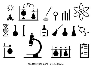 Chemistry lab equipment vector illustration set. Laboratory of scientific technology icon silhouette pictogram