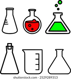 Chemistry Lab Equipment Vector Set | Beakers, Flasks, and Test Tubes , Laboratory Science Illustrations , Chemical Tools | Scientific Research Graphics