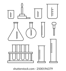 Chemistry Lab Equipment Vectors Pack. Editable vector pack of flask line icons. Trendy stroke signs for websites, apps, and UI. Premium set of flask thin line icons.