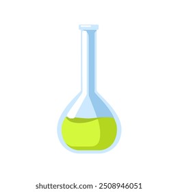 Chemistry lab flask. Glassware vessel with chemical liquid, fluid. Laboratory container for experiments and scientific research. Flat cartoon vector illustration isolated on white background