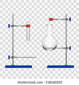 Chemistry Lab Flask And Tubes Grip Stand Holder On Transparent Background. EPS10 Vector