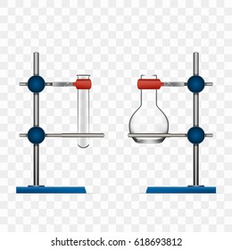Chemistry Lab Flask And Tubes Grip Stand Holder On Transparent Background. EPS10 Vector
