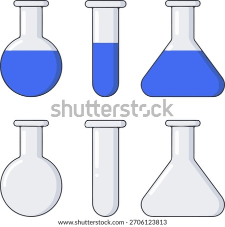 Chemistry Lab Glassware Set with Blue Liquid for Science Experiment Vector