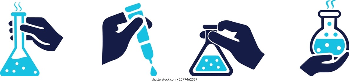 Chemistry lab icon set. Chemical Experiment You can easily change the color.