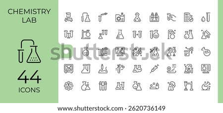 Chemistry Lab icon set. Contains outline symbols like science, formula, research, scientist, chemical and more. Thin line icons set. Lab line icon. Conceptual pictogram and infographic.