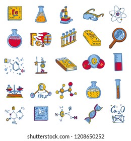 Chemistry lab icon set. Hand drawn set of chemistry lab vector icons for web design