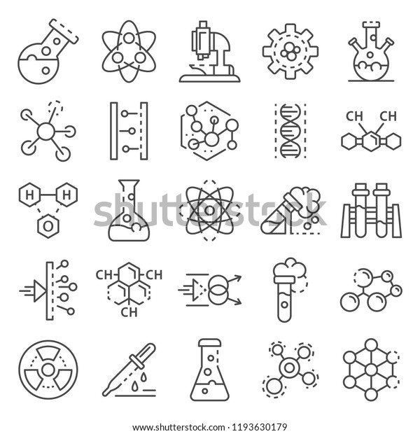 Chemistry lab icon\
set. Outline set of chemistry lab vector icons for web design\
isolated on white\
background
