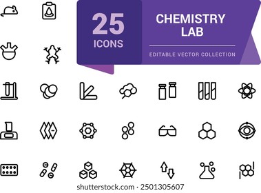 Chemistry Lab icon set. Simple Set of Chemical Related Line Icons. Contains such Icons as Atom, Flask, Experiment, Research, Laboratory and more.