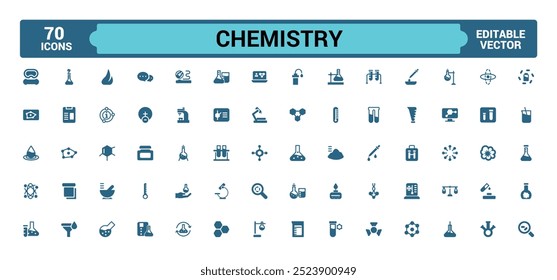 Chemistry lab icons set. Related to showing assorted experiments. Filled icon collection, glyph icon for web and ui. Solid icons pack. Vector illustration.