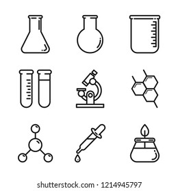 Chemistry Lab Icons Set. Simple flat design. Isolate on white background.