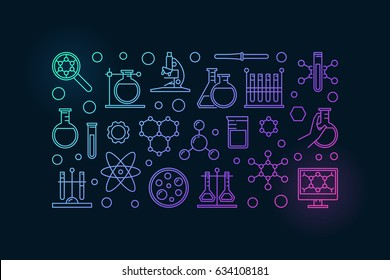 Chemistry Lab Illustration - Vector Colorful Science And Experiment Modern Background Made With Linear Icons