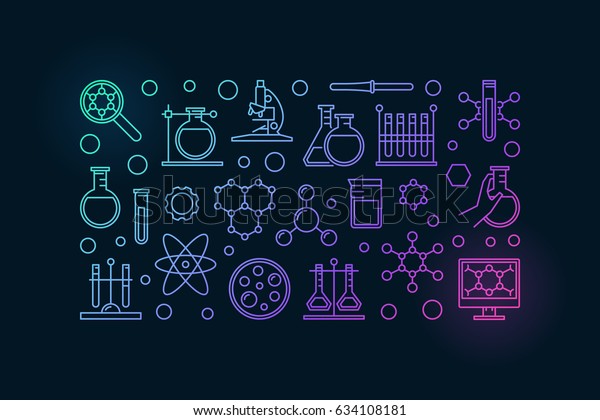 化学のラボイラスト ベクターカラフルな科学と線形アイコンを使った現代の実験背景 のベクター画像素材 ロイヤリティフリー Shutterstock