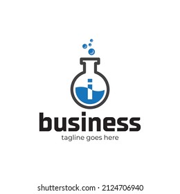 Chemistry lab letter i logo template, glassware and molecules isolated on white background.