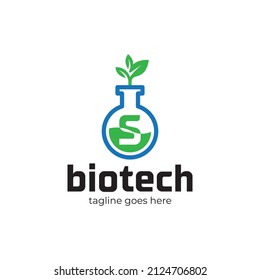 Chemistry lab letter S logo template, glassware and molecules isolated on white background.