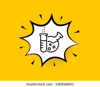 Chemistry lab line icon. Comic speech bubble. Laboratory flask sign. Analysis symbol. Yellow background with chat bubble. Chemistry lab icon. Colorful banner. Vector
