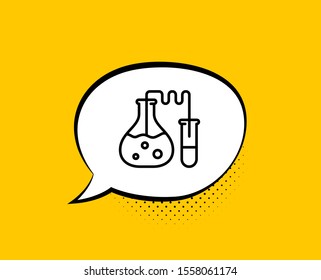 Chemistry lab line icon. Comic speech bubble. Laboratory flask sign. Analysis symbol. Yellow background with chat bubble. Chemistry lab icon. Colorful banner. Vector