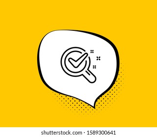 Chemistry lab line icon. Comic speech bubble. Laboratory research sign. Analysis symbol. Yellow background with chat bubble. Chemistry lab icon. Colorful banner. Vector