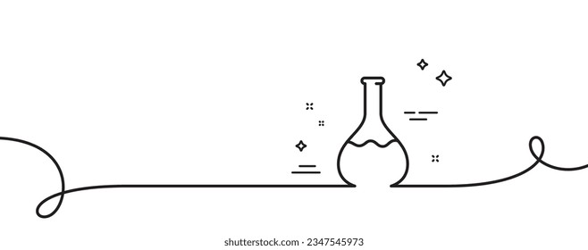 Icono de línea de laboratorio de química. Una línea continua con curl. Signo de frasco de laboratorio. Símbolo de análisis. Cinta simple de contorno de laboratorio de química. Patrón de curva de bucle. Vector