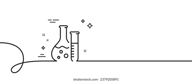 Icono de línea de laboratorio de química. Una línea continua con curl. Signo de frasco de laboratorio. Símbolo de análisis. Cinta simple de contorno de laboratorio de química. Patrón de curva de bucle. Vector